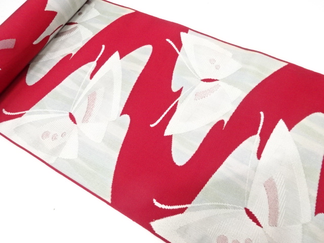 JAPANESE KIMONO / ANTIQUE BOLT FOR HASSUN OBI / WOVEN BUTTERFLY